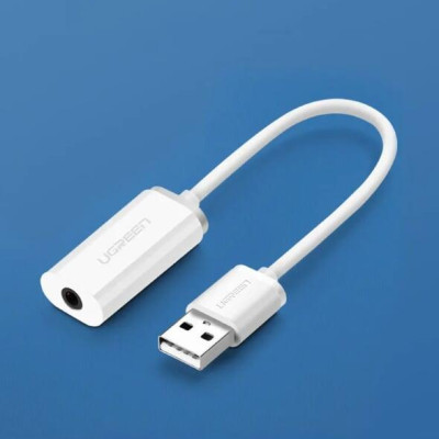 Ugreen UG30712US206TK 15CM màu Trắng Bộ chuyển USB 2.0 sang âm thanh 3.5mm - HÀNG CHÍNH HÃNG