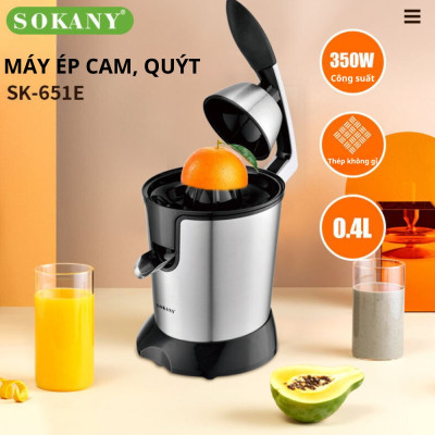 Máy vắt cam, máy ép cam SOKANY SK-651E - Công suất 350W, vắt cam nhanh chóng, tiện lợi, dễ dàng vệ sinh, sử dụng - HÀNG CHÍNH HÃNG