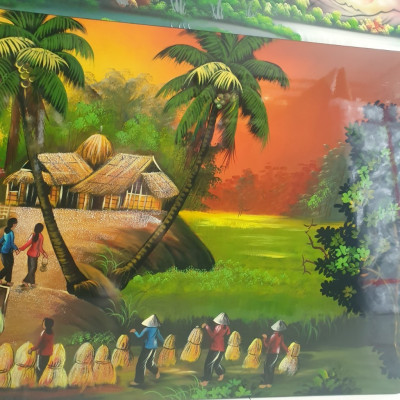 [ Loại 1]Tranh Sơn Mài - ĐỒNG QUÊ VIỆT NAM | Size 60x120 cm | Mộc Mạc – Bình Yên – Đậm Hồn Dân Tộc