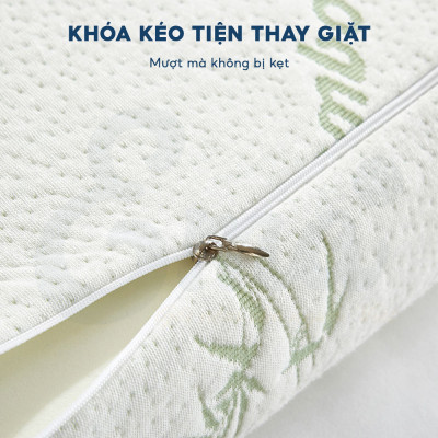 Gối cao su non người lớn EMA kèm vỏ sợi tre kháng khuẩn, thiết kế lượn sóng, chống đau cổ vai gáy