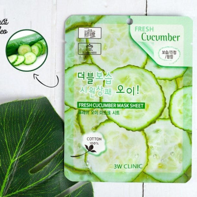 Combo 5 Mặt nạ dưỡng ẩm chiết xuất từ dưa leo 3W CLINIC FRESH CUCUMBER MASK SHEET 23ml x 5