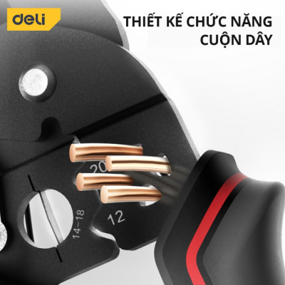 Kìm Bấm Dây Điện Đa Năng Deli - Kết hợp uốn, cắt, bấm, tách dây - Chất liệuThép Cao Cấp, Điều Chỉnh Lực Tuốt Dây Dễ Dàng