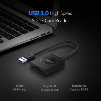 Ugreen UG20250CR127TK 15CM màu Đen Bộ chuyển USB 3.0 sang đọc thẻ TF + SD cao cấp - HÀNG CHÍNH HÃNG