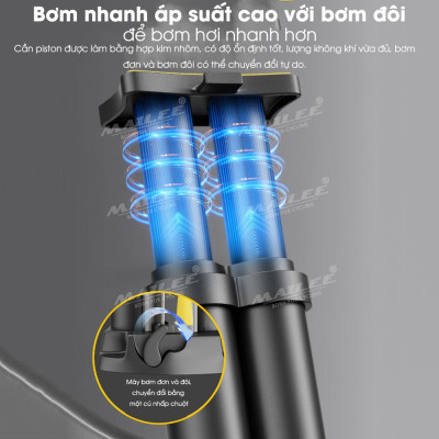 Bơm Chân Mini Di Động FP-9809E cho Xe máy/ xe đạp/ xe ô tô, ống đôi, 170 psi, vỏ nhựa ABS, lõi bơm nhôm, van đa năng 2 lỗ đa dụng - Mai Lee