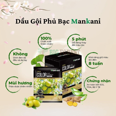 Hộp Dầu Gội Phủ Bạc Thảo Dược, Nhuộm Tóc Màu Đen Tự Nhiên, Mankani [250ml - Chính Hãng]