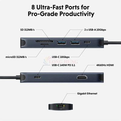 Cổng chuyển đổi HyperDrive Next 8-in-1 USB-C for Pro-grade Productivity HD4004GL - Hàng chính hãng