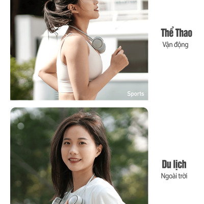 Quạt đeo cổ gấp gọn DQ-210 mini bỏ túi, không dây cầm tay di động,thiết kế không vướng tóc, 3 cấp độ gió không cánh, hàng chính hãng