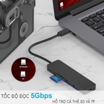 Bộ Hub QGeeM đa năng 5 trong 1 dành cho MacBook Pro 13/15 Surface Go, USB C Adapter - Hàng chính hãng