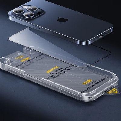 Kính cường lực khung tự dán cho iPhone 14 / 14 Plus / 14 Pro / 14 Pro Max hiệu WIWU SQ-008 Easy install - Viền siêu mỏng 0.33mm, chống mẻ cạnh, Phủ nano siêu mượt - Hàng nhập khẩu