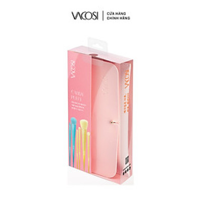 Bộ Cọ Cá Nhân 10 Cây & Ví Hồng VACOSI CANDY PUFFY BRUSH SET - BC34