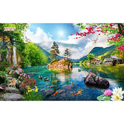 Tranh dán tường phong cảnh Sơn Thủy Hữu Tình-Huyền Chi-M25503/ Decal PP tích hợp sẵn keo