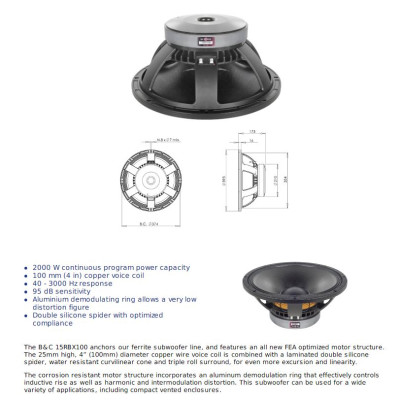 Loa Rời 4 TẤC B&C SPEAKERS-ITALIA 15RBX100 (1 CÁI) – Hàng Chính Hãng