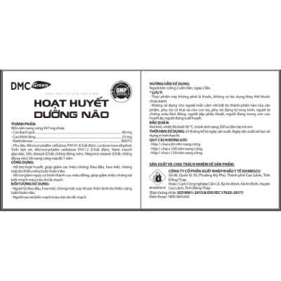 Viên Uống Bổ Não HOẠT HUYẾT DƯỠNG NÃO Domesco Hộp 60 Viên - Hỗ Trợ Tăng Cường Tuần Hoàn Máu Não, Cải Thiện Trí Nhớ, Ngăn Ngừa Hình Thành Cục Máu Đông, Giảm Đau Đầu, Hoa Mắt, Chóng Mặt