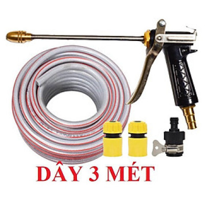 ️ Bộ dây vòi xịt nước rửa xe, tưới cây , tăng áp 3 lần, loại 3m, 5m 206318Gđầu đồng, cút, nối đen, d.vàng