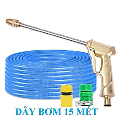 ️ Bộ dây vòi xịt nước rửa xe, tưới cây , tăng áp 3 lần, loại 15m 206701-3 đầu đồng, cút,nối vàng
