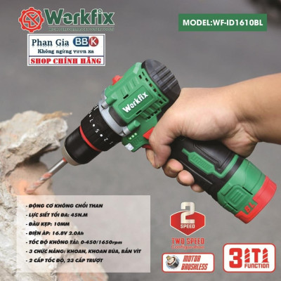 Máy Khoan Dùng Pin WORKFIX  16,8V -  Đầu Kẹp Autolook 10mm Pin 4 Cell bảo hành chính hãƞg