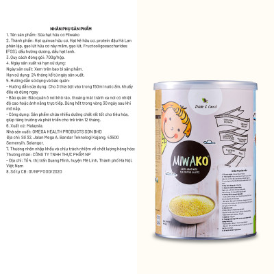 Sữa Hữu Cơ Miwako Nhập Khẩu Malaysia Hộp 400g Vị Gạo, Sữa Hạt Dinh Dưỡng Cho Bé Biếng Ăn Tiêu Hóa Kém Thấp Còi