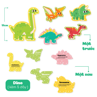 Đồ Chơi Xỏ Dây Lacing Cards - Bộ 10 Thẻ Động Vật Khủng Long Phương Tiện Giao Thông - Lalala Baby 