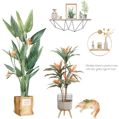 Sticker Giấy Dán Tường Decal Dán tường Tranh Dán Tường Trang Trí Tường Mẫu Chậu Cây Cảnh Phong Cách Vintage ZDB-2191