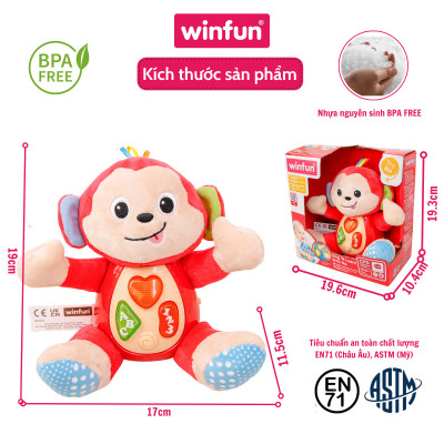 Đồ chơi sơ sinh, giáo dục sớm, thú bông hình chú khỉ phát nhạc vui nhộn cho trẻ từ 0 đến 36 tháng WinFun 0275