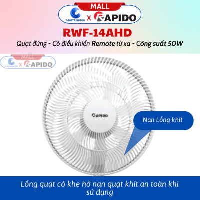 Quạt đứng Rapido RWF-16AHD / RWF-14AHD (Điều khiển từ xa) - Có Chức Năng Điều Khiển Remote Từ Xa - Hàng Chính Hãng - Bảo Hành 12 Tháng