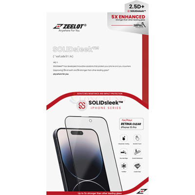 Dán màn hình cường lực Full viền Zeelot SOLIDsleek dành cho iPhone 15 Pro Max/15 Pro/15 Plus/15/14/13/12/11 - Hàng chính hãng