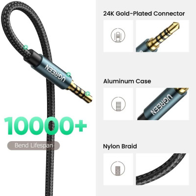 Ugreen UG70878AV118TK 3M 4 khấc Cáp 3.5mm nối dài đầu mạ vàng dây bọc dù - HÀNG CHÍNH HÃNG