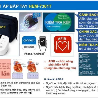 Máy đo huyết áp bắp tay Omron HEM_7361T - Cảnh báo nguy cơ đột quỵ sớm.