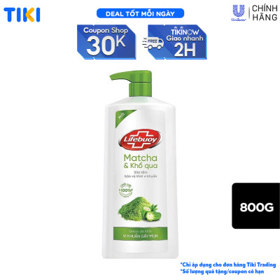 Sữa Tắm Lifebuoy 800gr Detox Và Sạch Sâu Khỏi Bụi Mịn Pm2.5 Detox 100% Từ Thiên Nhiên Diệt Khuẩn - Matcha & Khổ Qua