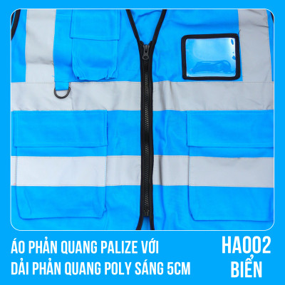 Áo phản quang Palize với dải Phản quang Poly sáng 5cm màu BIỂN - Mã HA002