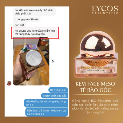 [MUA 1 ĐƯỢC 2] Kem Face Meso Tế Bào Gốc Pure Geneso Advanced Cream Lycos 20g: Sáng mịn, bật tone, giúp da căng mướt mịn màng ngay sau khi sử dụng