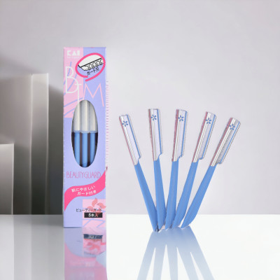 Dao Cạo Lông Mày Lưỡi Thép Có Màng Bảo Vệ Dành Cho Nữ Kai Kazor BTM Beauty Guar 00661 (Set 5 Cây)