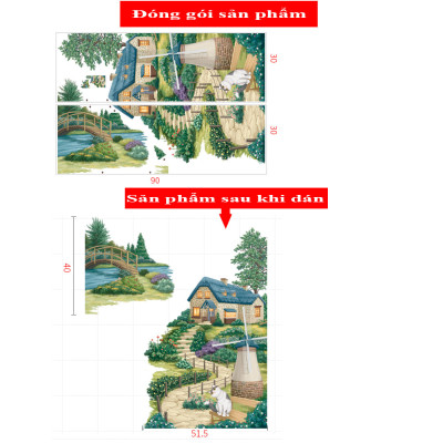 Sticker Giấy Dán Tường Decal Dán tường Tranh Dán Tường Trang Trí Tường Mẫu Phong Cảnh Làng Quê ZH-1015