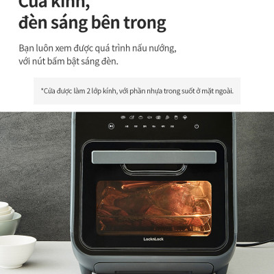 Lò nướng chân không kết hợp chức năng hấp Lock&Lock EJF693GRY Steam Air Fryer Oven (12.5 Lít) - Hàng chính hãng