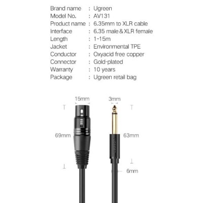 Ugreen UG20721AV131TK 5M màu Đen Cáp âm thanh 6.5mm sang cannon âm - HÀNG CHÍNH HÃNG