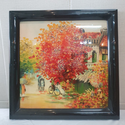 Tranh Sơn Mài - PHỐ CỔ VIỆT NAM | Size 30x30 cm | Hoài Niệm Thời Gian – Nghệ Thuật Sơn Mài Truyền Thống