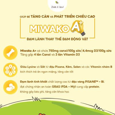 Sữa Miwako A+ Hộp 400g Vị Vani Nhập Khẩu Malaysia, Sữa Hạt Hữu Cơ Organic Cho Bé Từ 1-6 Tuổi Giúp Cải Thiện Ngôn Ngữ Phát Triển Trí Não & Chiều Cao Vị Ngọt Tự Nhiên Dễ Uống