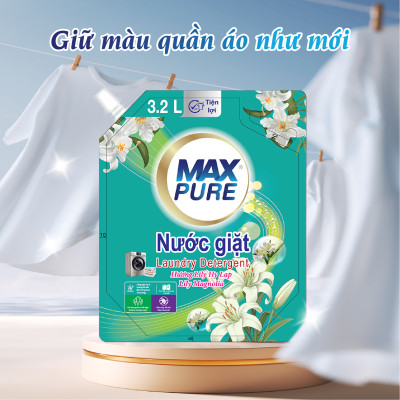 Túi nước giặt Maxpure Hương Lily Hy Lạp 3,2L - TẶNG 1 dây 10 gói nước xả hương CoCo