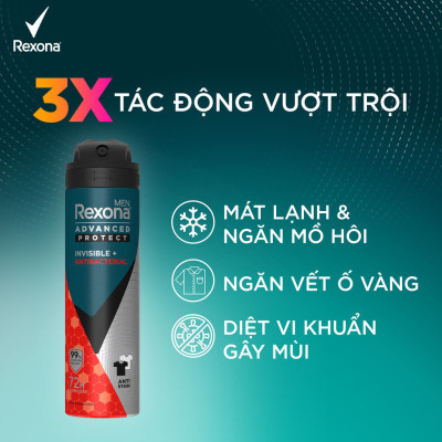 Xịt Khử Mùi Rexona Men Invisible & Antibacterial Kháng Khuẩn và Ngăn Vết Ố Vàng Dành Cho Nam 135ml