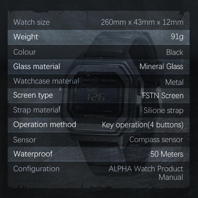 Đồng Hồ Kỹ Thuật Số 50M Nam North Edge Kim Loại La Bàn Giờ Thế Giới Có Bấm Giờ Chống Nước