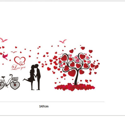 Decal dán tường Trái tim tình nhân dán phòng ngủ lãng mạn AmyShop DKN014 (72 x 147 cm)