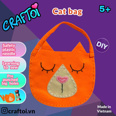 KIM NHỰA Bộ Thủ Công Trẻ Tự Làm Thú Bông 5+ CAT BAG Craftoi Felt Sewing toy prepunched holes plastic needle