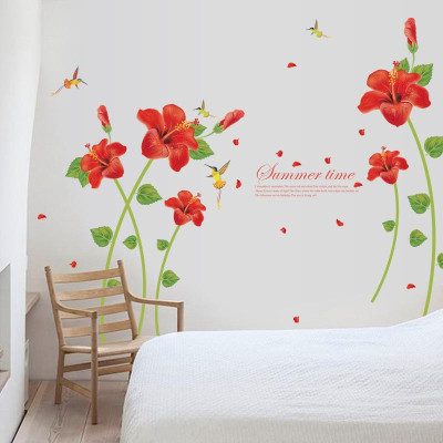 Decal trang dán tường Hoa Dâm Bụt đỏ SK9069