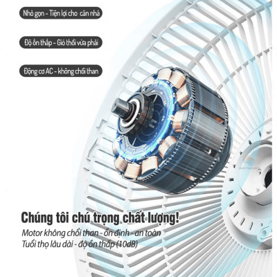 Quạt đứng tích điện P2000 thông minh không dây, điều khiển từ xa có đèn ngủ, gấp gọn lưu trữ tiện lợi, linh hoạt xoay quay tự động, hàng chính hãng