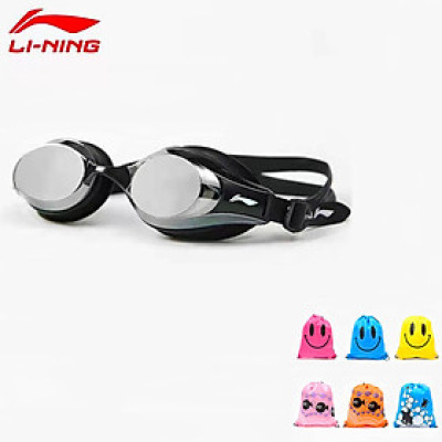 Bộ Kính bơi người lớn LI-NING tráng gương chống tia UV, chống sương mù và Túi đựng kính bơi màu ngẫu nhiên - Hàng chính hãng