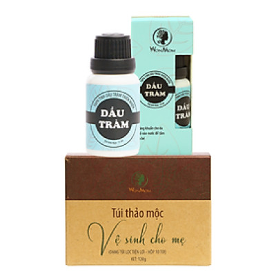 Bộ chăm sóc tình mẫu tử giúp mẹ thơm, bé khỏe Wonmom ( 1 hộp thảo mộc xông cửa mình cho mẹ + 1 dầu tràm )
