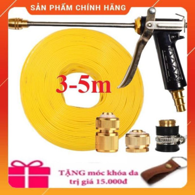 Bộ dây vòi xịt nước rửa xe,tưới cây ,tăng áp 3 lần, loại 3m, 5m 206318 đầu đồng,cút đồng,nối đồng+ móc khoá