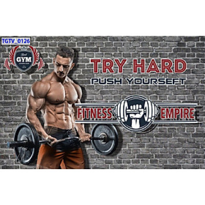 Tranh dán tường 3d trang trí phòng gym -ép kim sa -  có sẵn keo GY23