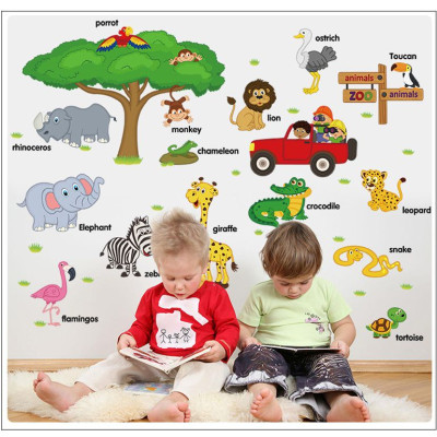Decal dán tường Vườn thú tiếng anh AmyShop DB061 (75 x 118cm)