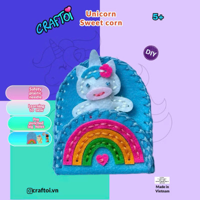 KIM NHỰA Bộ Thủ Công Trẻ Tự Làm Thú Bông 5+ UNICORN SWEET CORN Craftoi Felt DIY Sewing toy with safety needle